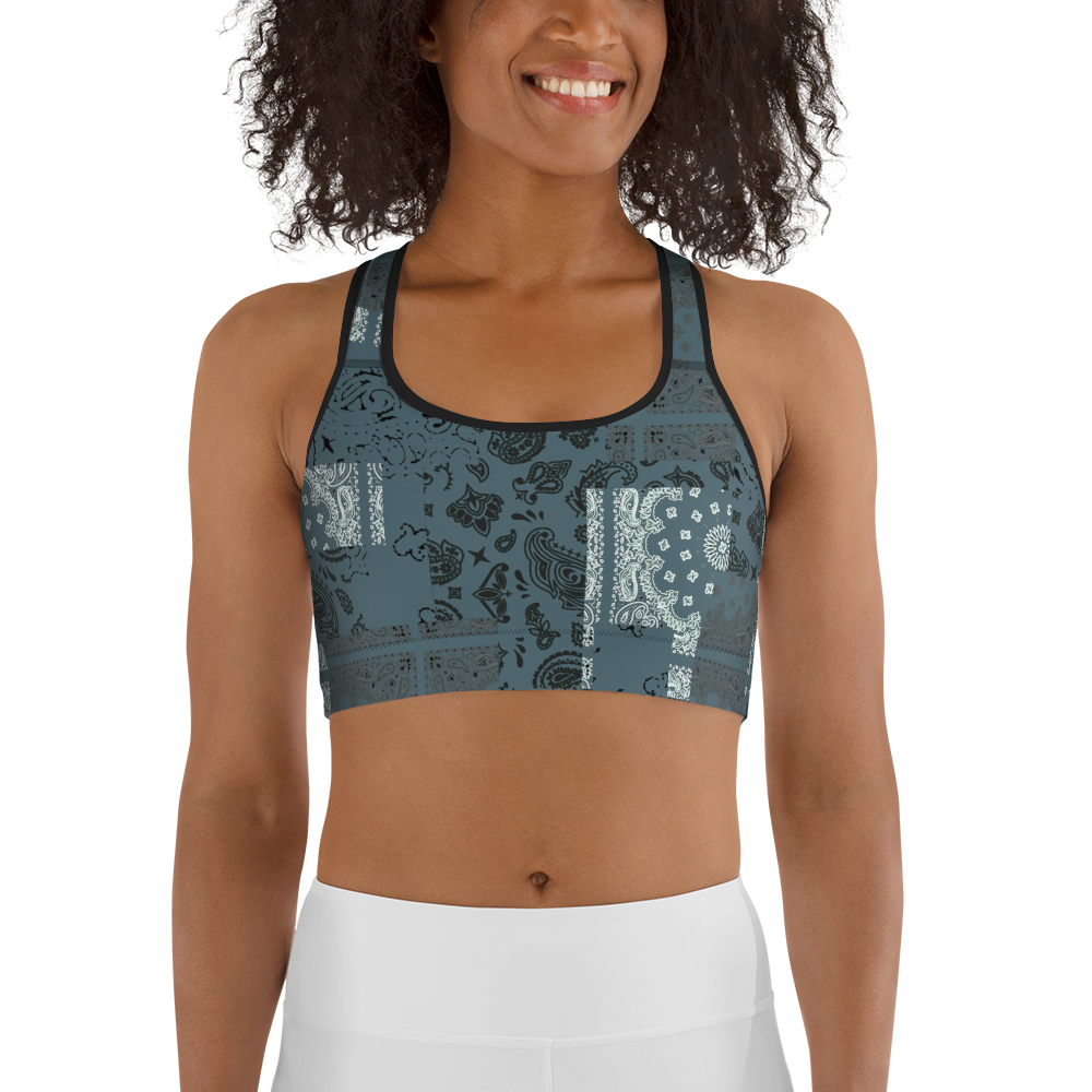 ROYAL ICONIC | Patchwork Bandana Flag Sports Bra Cool Metal Blue