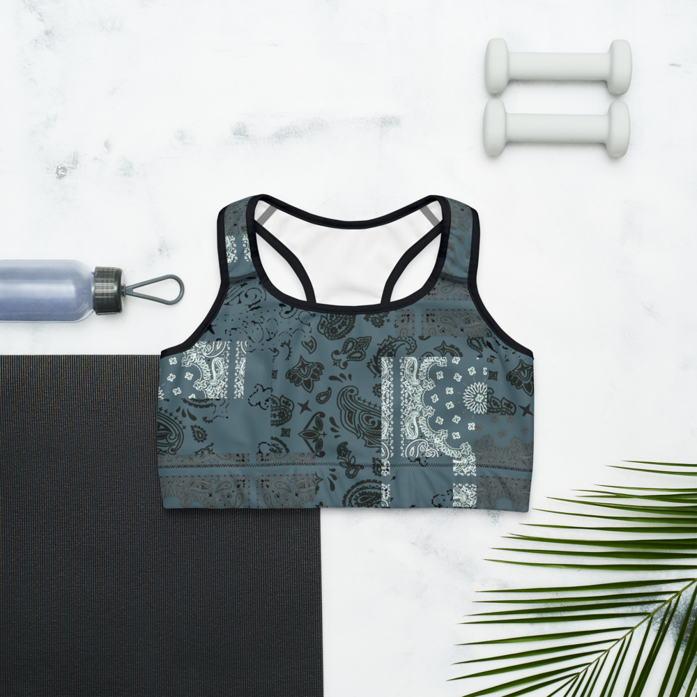 ROYAL ICONIC | Patchwork Bandana Flag Sports Bra Cool Metal Blue