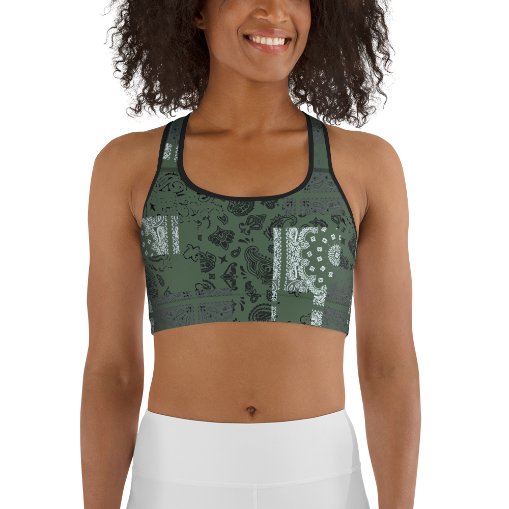 ROYAL ICONIC | Patchwork Bandana Flag Sports Bra Martini Olive