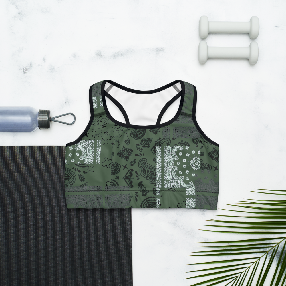 ROYAL ICONIC | Patchwork Bandana Flag Sports Bra Martini Olive