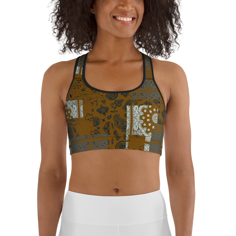 ROYAL ICONIC | Patchwork Bandana Flag Sports Bra Honey Mustard Gold