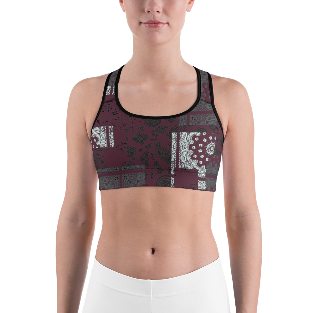 ROYAL ICONIC | Patchwork Bandana Flag Sports Bra Moscato Wine Burgundy