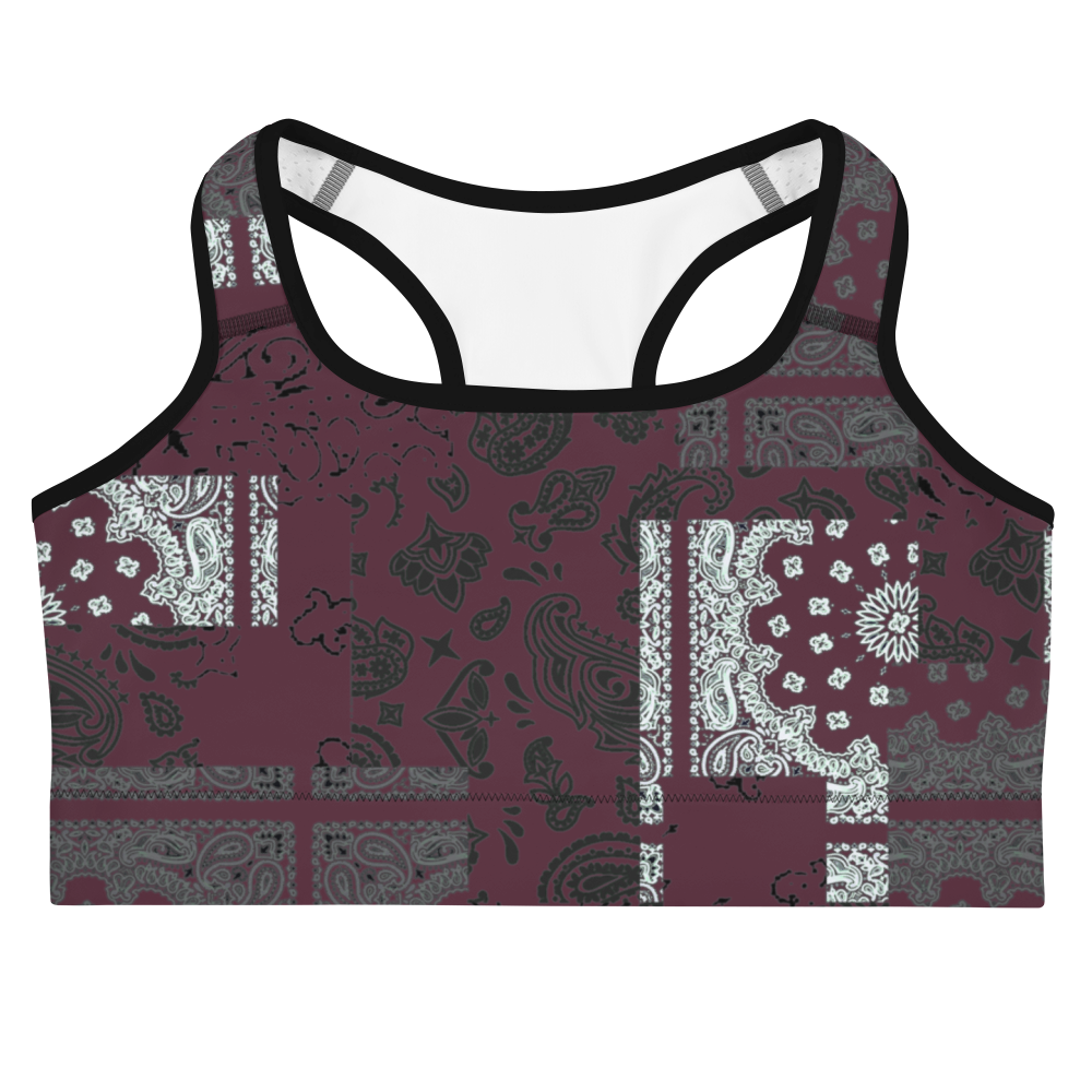 ROYAL ICONIC | Patchwork Bandana Flag Sports Bra Moscato Wine Burgundy