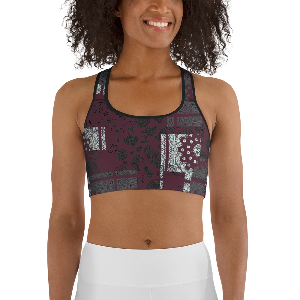 ROYAL ICONIC | Patchwork Bandana Flag Sports Bra Moscato Wine Burgundy