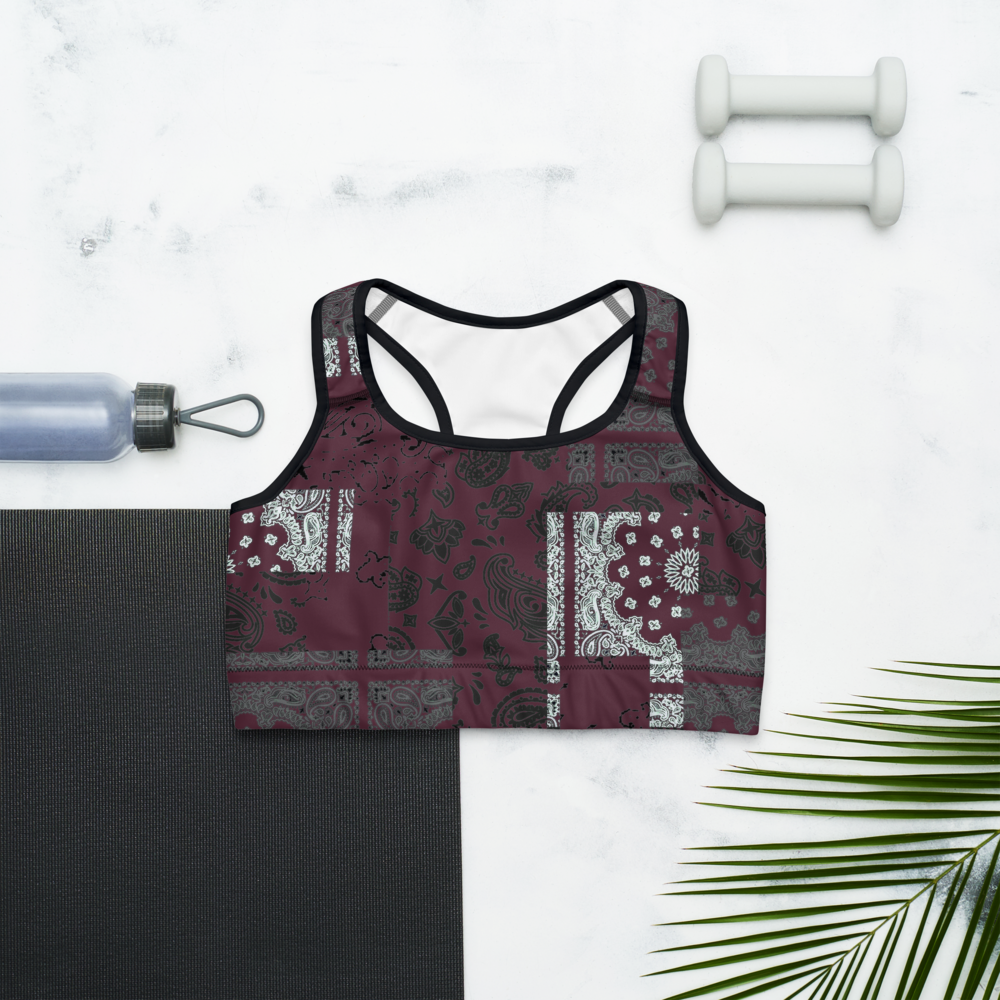 ROYAL ICONIC | Patchwork Bandana Flag Sports Bra Moscato Wine Burgundy