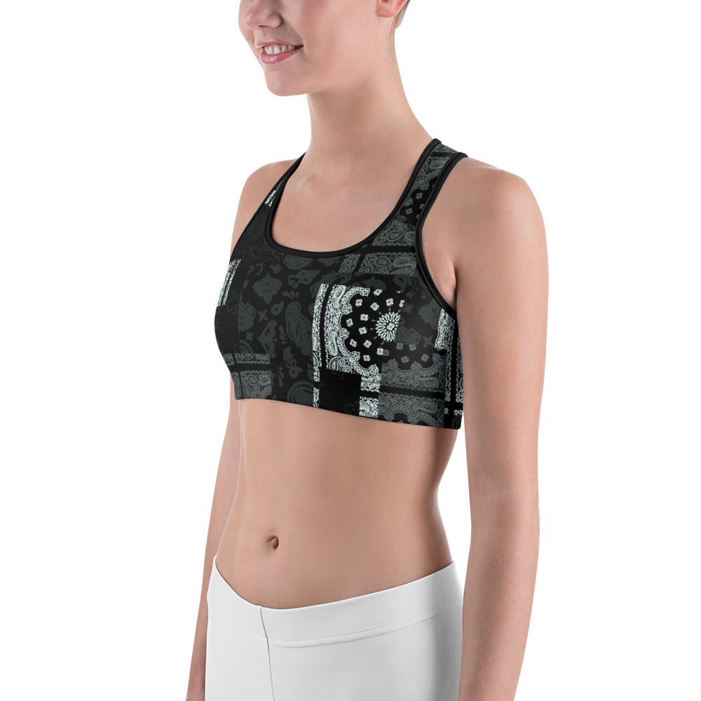 ROYAL ICONIC | Patchwork Bandana Flag Sports Bra Monochrome Black N' White