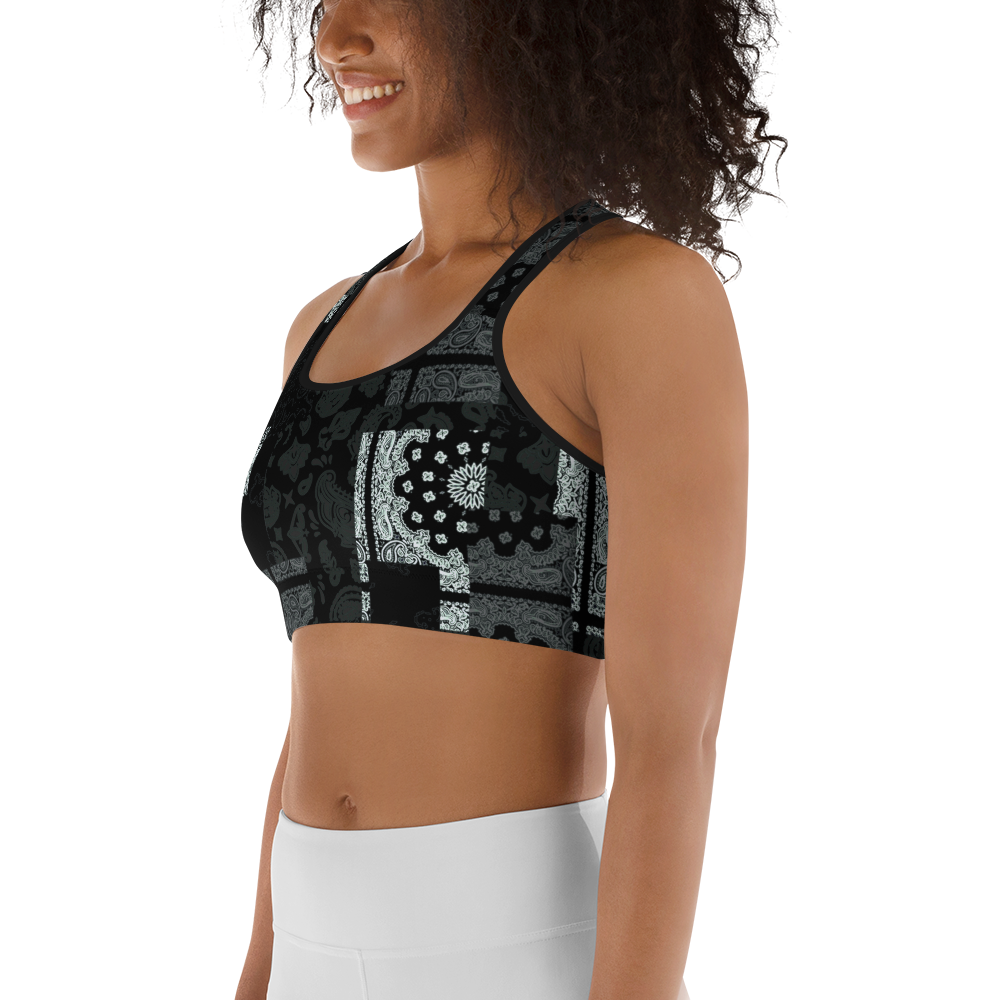 ROYAL ICONIC | Patchwork Bandana Flag Sports Bra Monochrome Black N' White