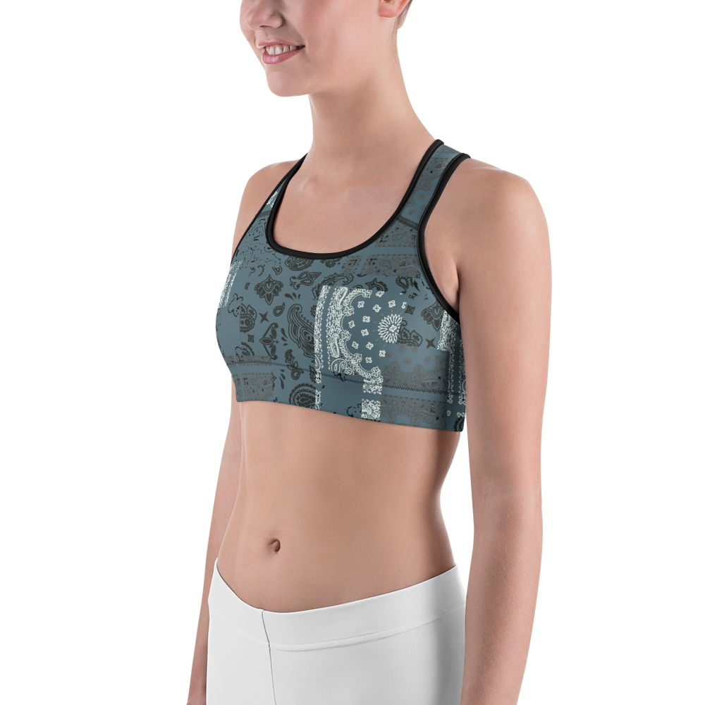 ROYAL ICONIC | Patchwork Bandana Flag Sports Bra Cool Metal Blue