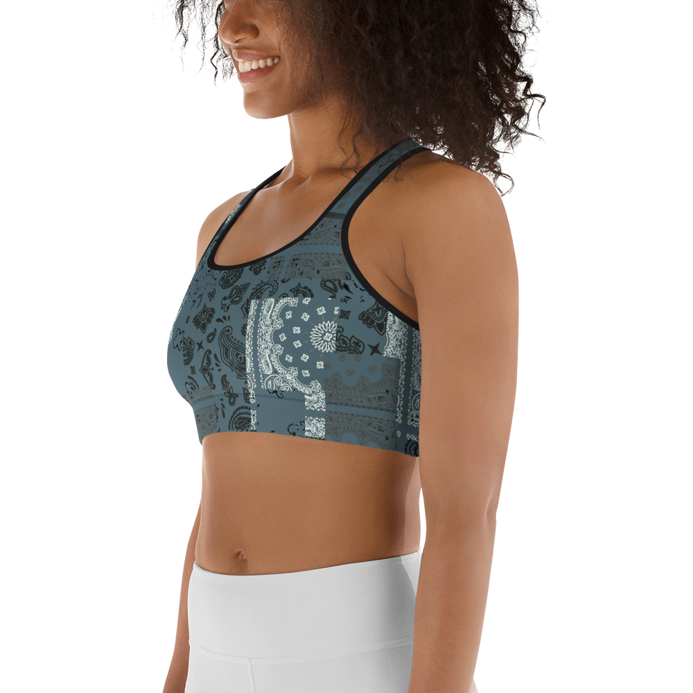ROYAL ICONIC | Patchwork Bandana Flag Sports Bra Cool Metal Blue
