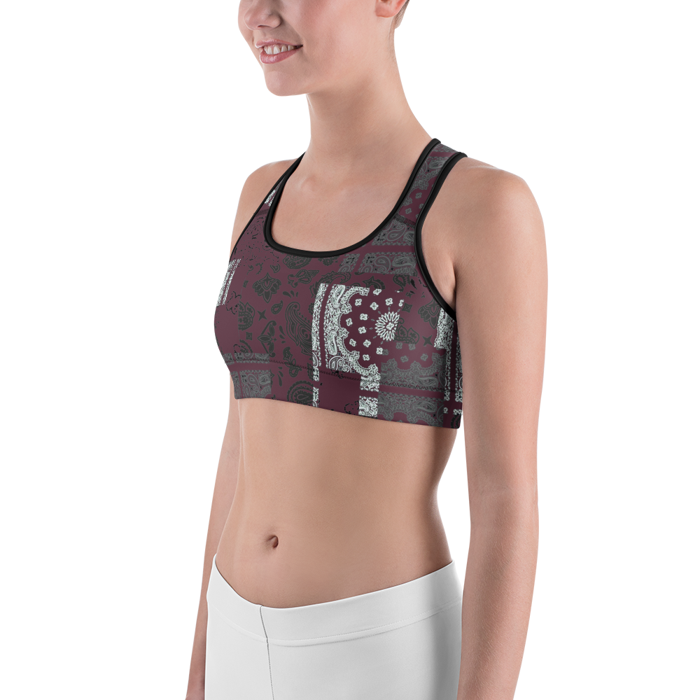 ROYAL ICONIC | Patchwork Bandana Flag Sports Bra Moscato Wine Burgundy