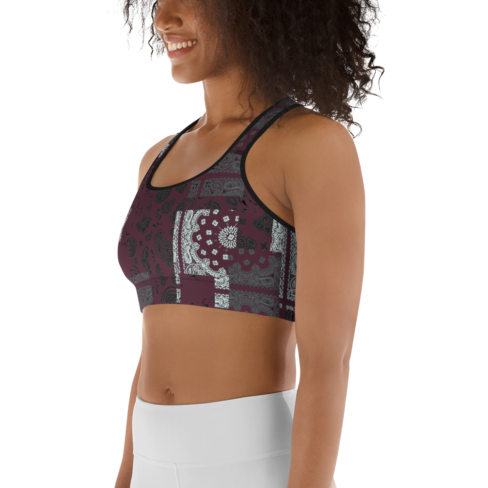 ROYAL ICONIC | Patchwork Bandana Flag Sports Bra Moscato Wine Burgundy