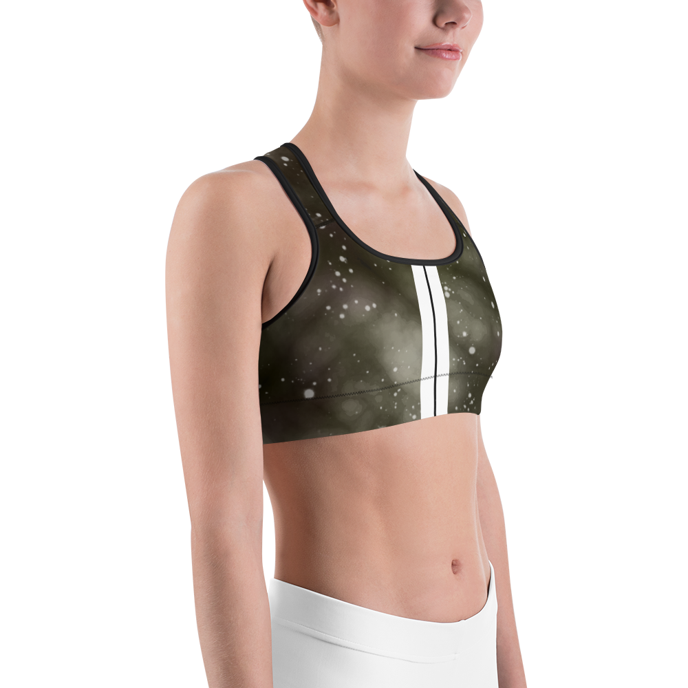 ROYAL ICONIC | Acid Wash Bleach Dye Galaxy Tie Dye Sports Bra Front Facing Malibu Stripe Ether Cloud Black N' Wh Wash