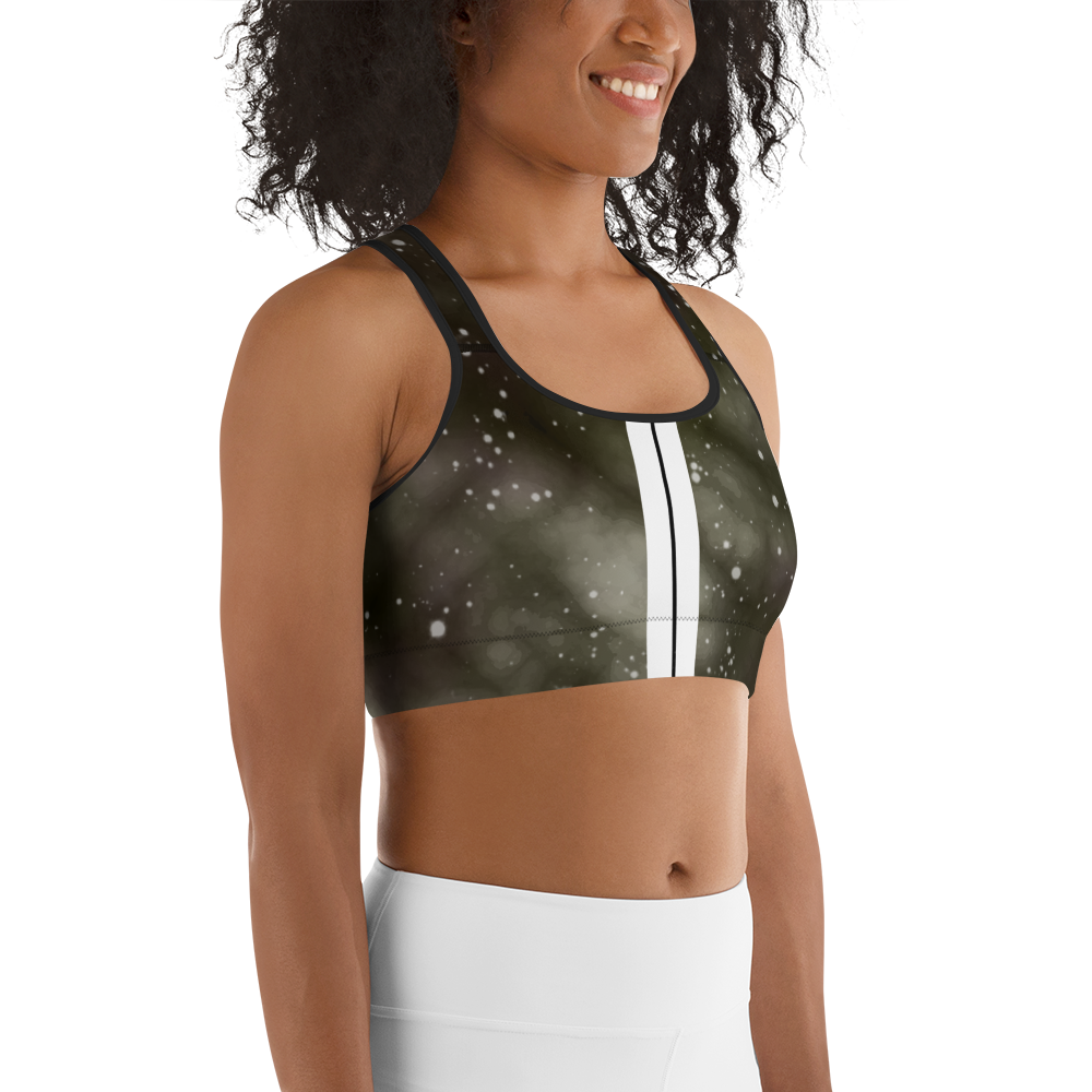 ROYAL ICONIC | Acid Wash Bleach Dye Galaxy Tie Dye Sports Bra Front Facing Malibu Stripe Ether Cloud Black N' Wh Wash