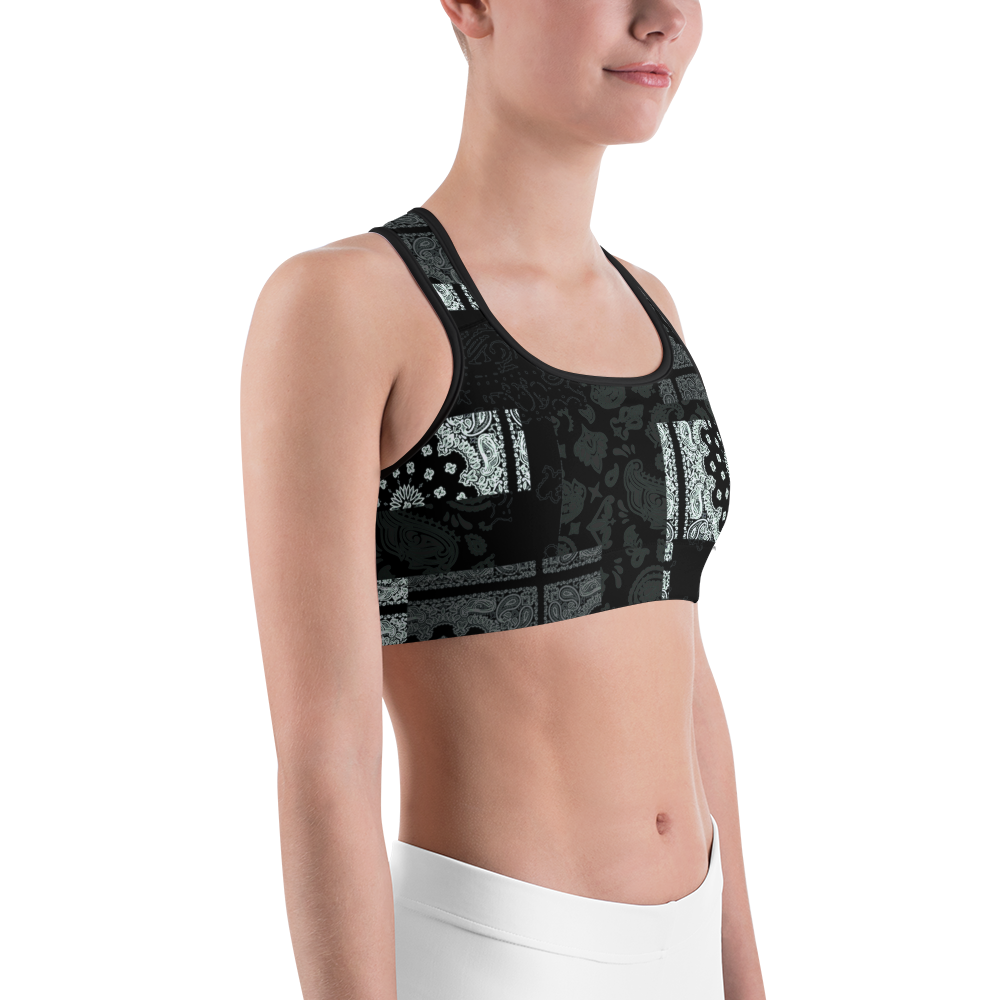 ROYAL ICONIC | Patchwork Bandana Flag Sports Bra Monochrome Black N' White