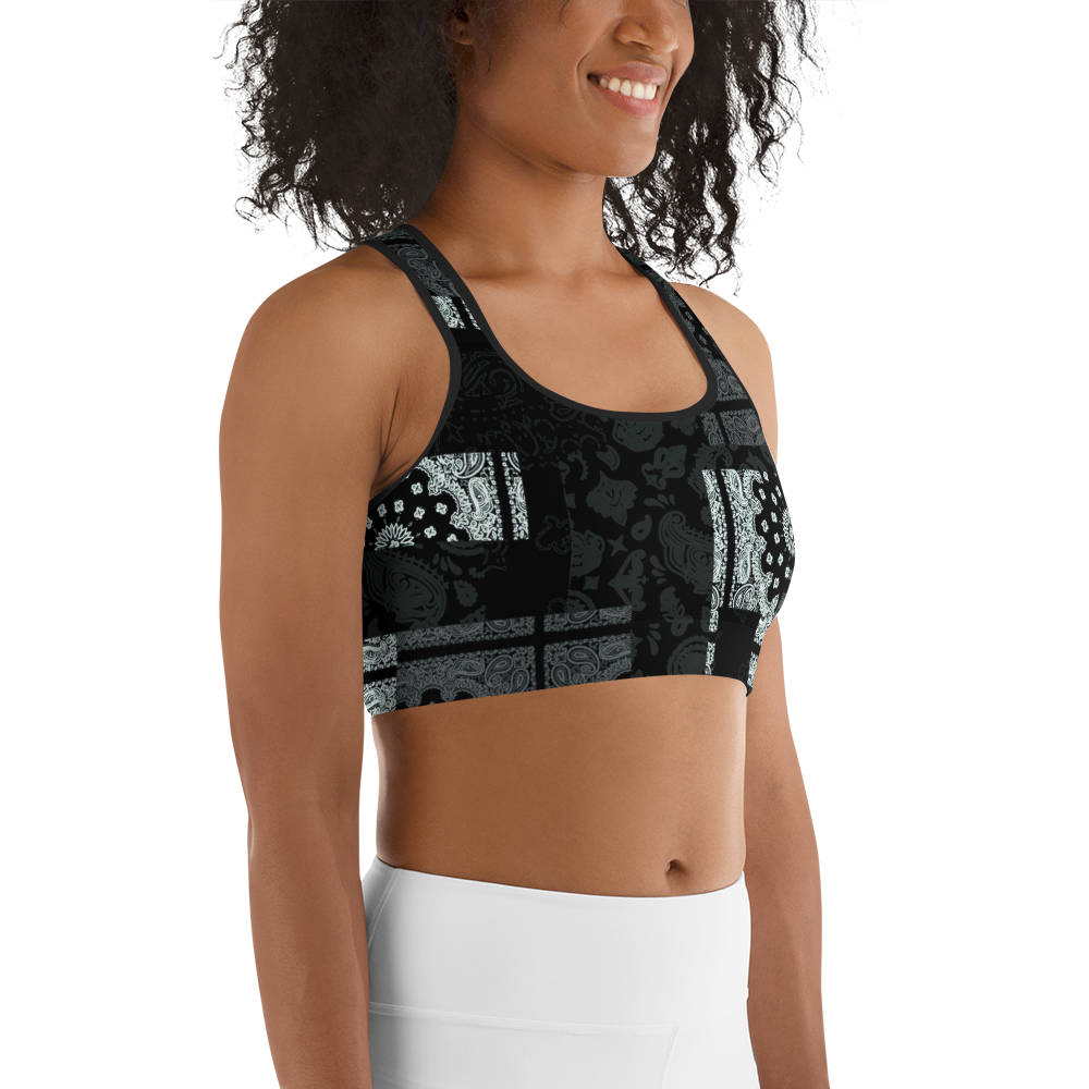ROYAL ICONIC | Patchwork Bandana Flag Sports Bra Monochrome Black N' White