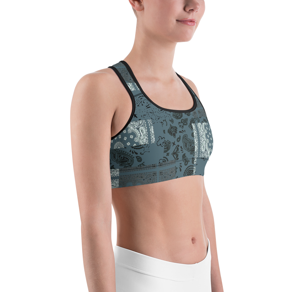 ROYAL ICONIC | Patchwork Bandana Flag Sports Bra Cool Metal Blue