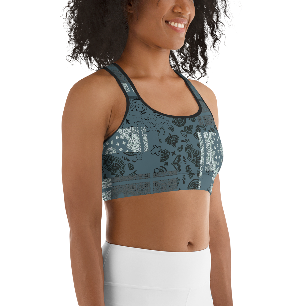 ROYAL ICONIC | Patchwork Bandana Flag Sports Bra Cool Metal Blue