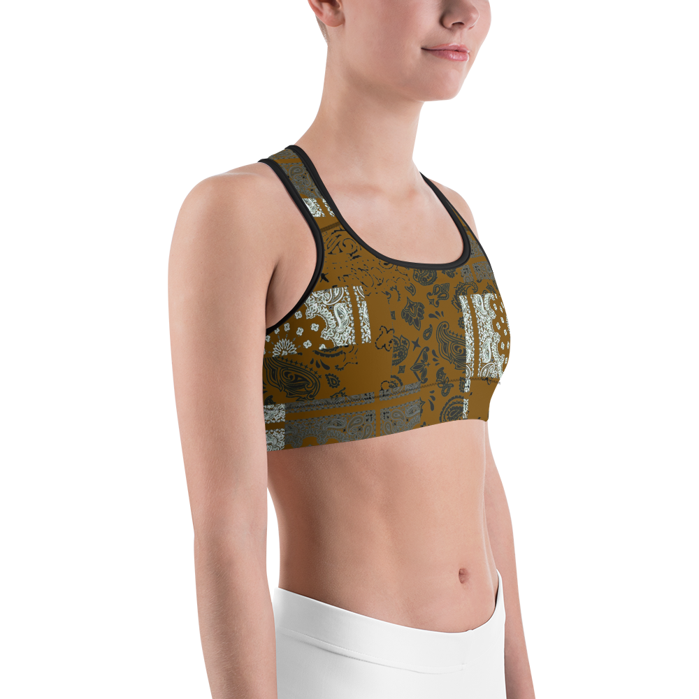 ROYAL ICONIC | Patchwork Bandana Flag Sports Bra Honey Mustard Gold