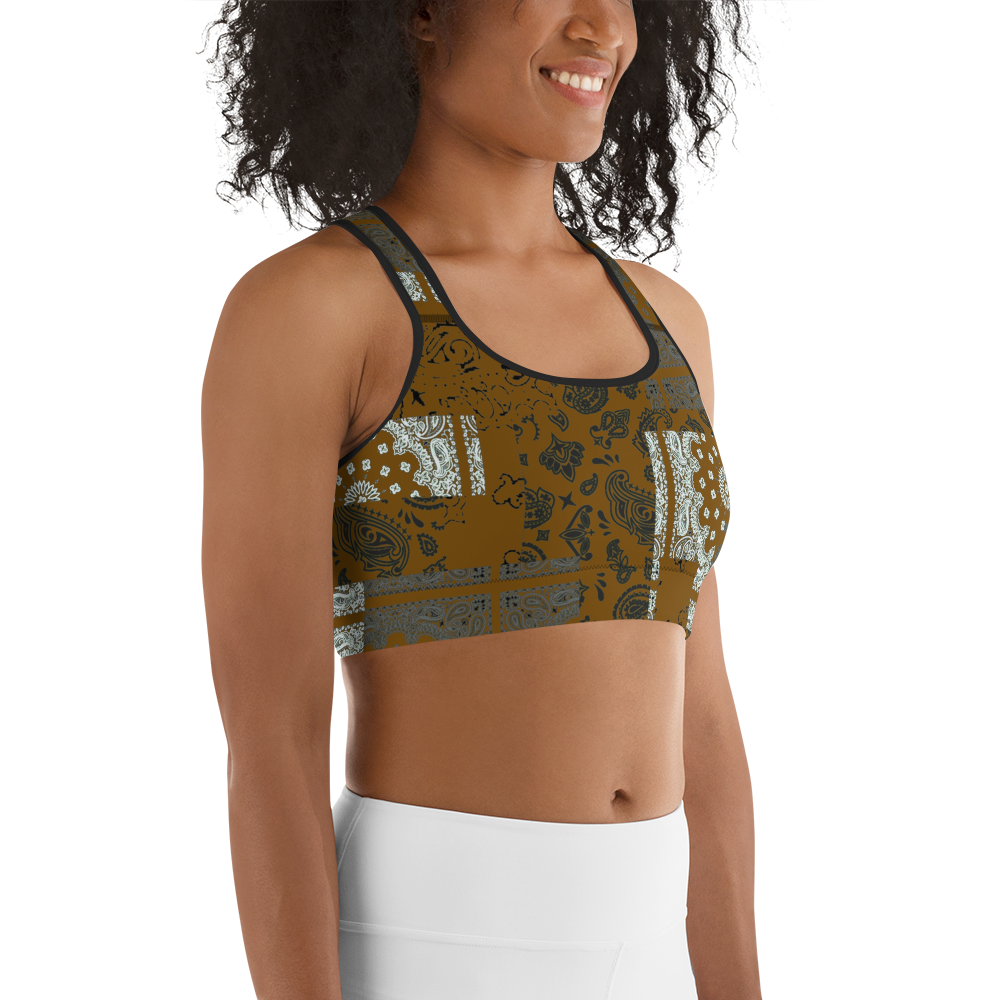 ROYAL ICONIC | Patchwork Bandana Flag Sports Bra Honey Mustard Gold