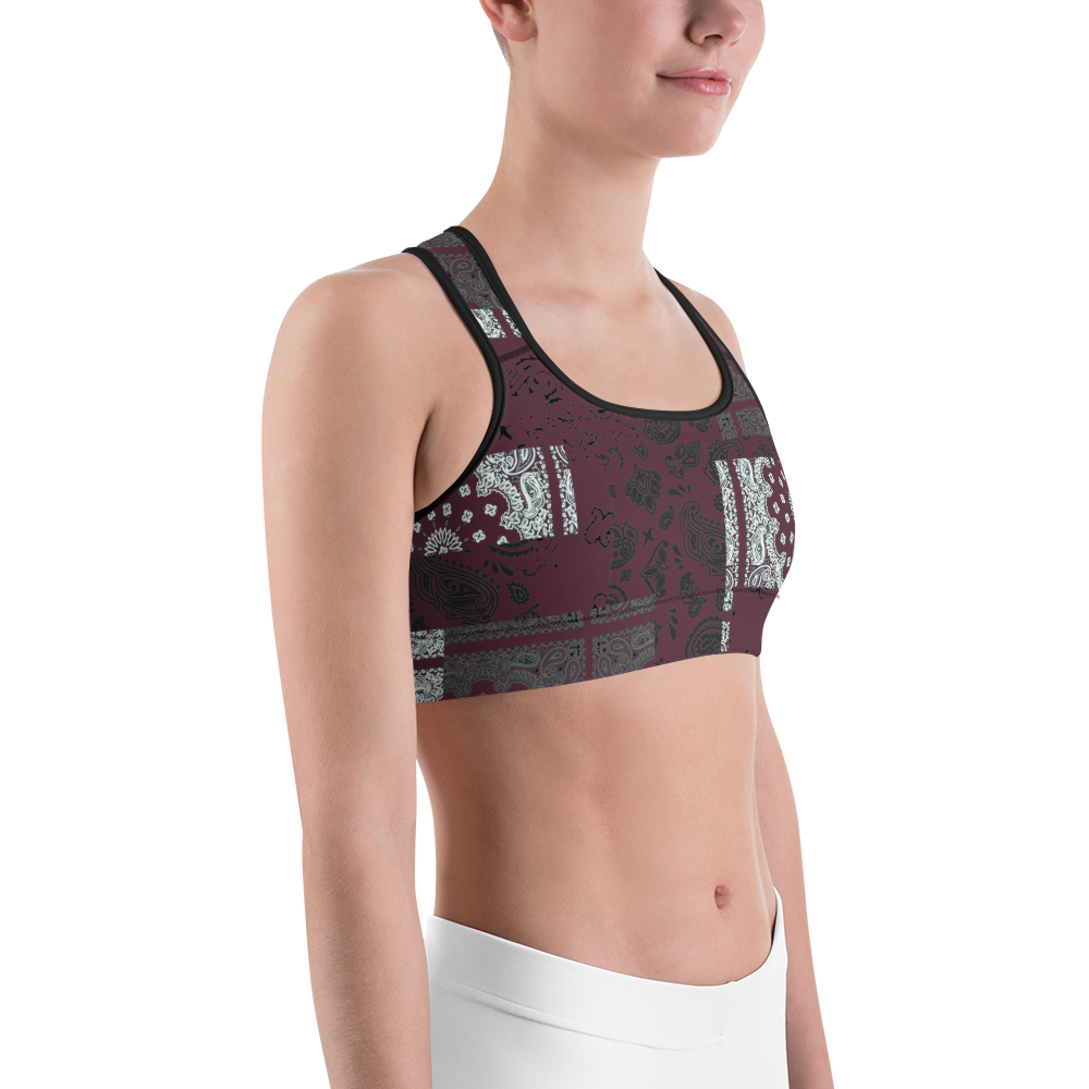 ROYAL ICONIC | Patchwork Bandana Flag Sports Bra Moscato Wine Burgundy