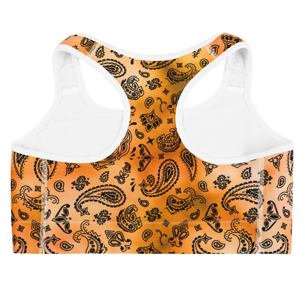 ROYAL ICONIC | OG Candy Bandana Tie Dye Paisley Cloud Dye Sports Bra Gold Sienna Orange