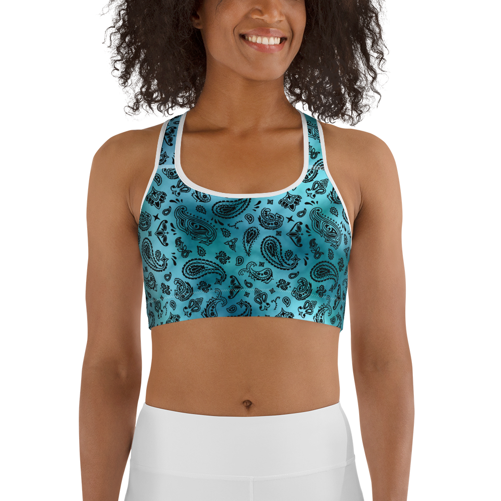 ROYAL ICONIC | OG Candy Bandana Tie Dye Paisley Cloud Dye Sports Bra Sky Blue
