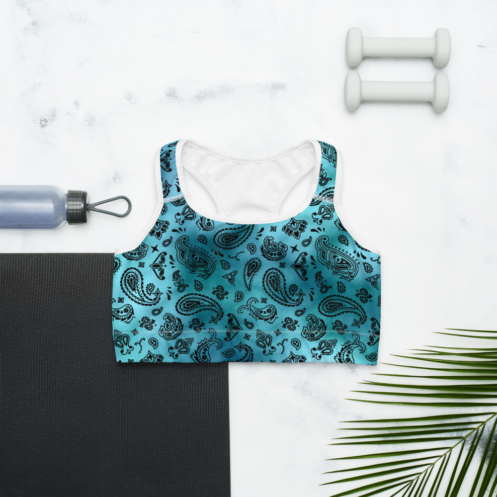 ROYAL ICONIC | OG Candy Bandana Tie Dye Paisley Cloud Dye Sports Bra Sky Blue