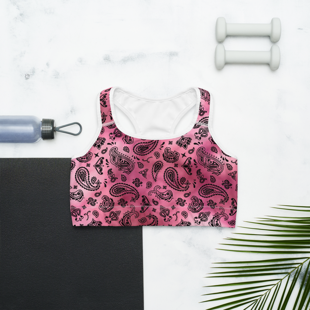 ROYAL ICONIC | OG Candy Bandana Tie Dye Paisley Cloud Dye Sports Bra Millennial Pretty In Pink