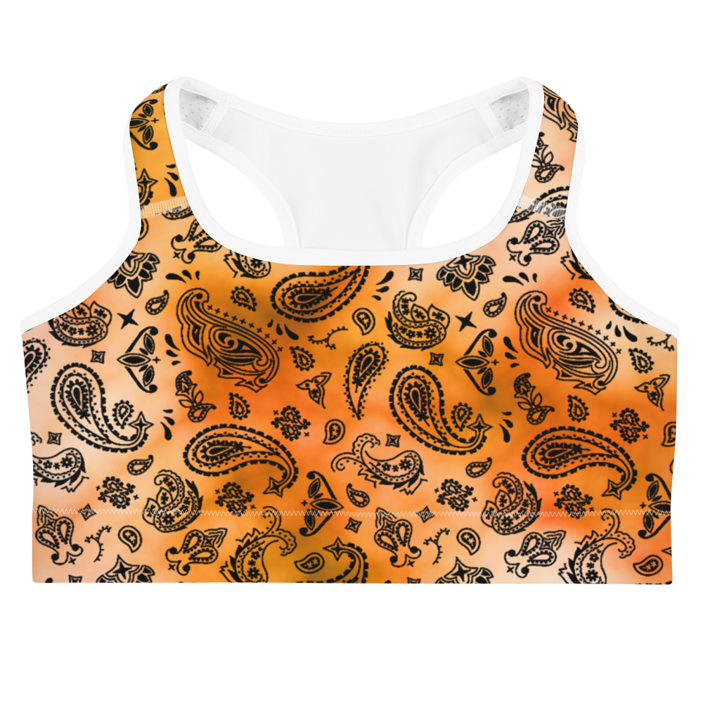 ROYAL ICONIC | OG Candy Bandana Tie Dye Paisley Cloud Dye Sports Bra Gold Sienna Orange