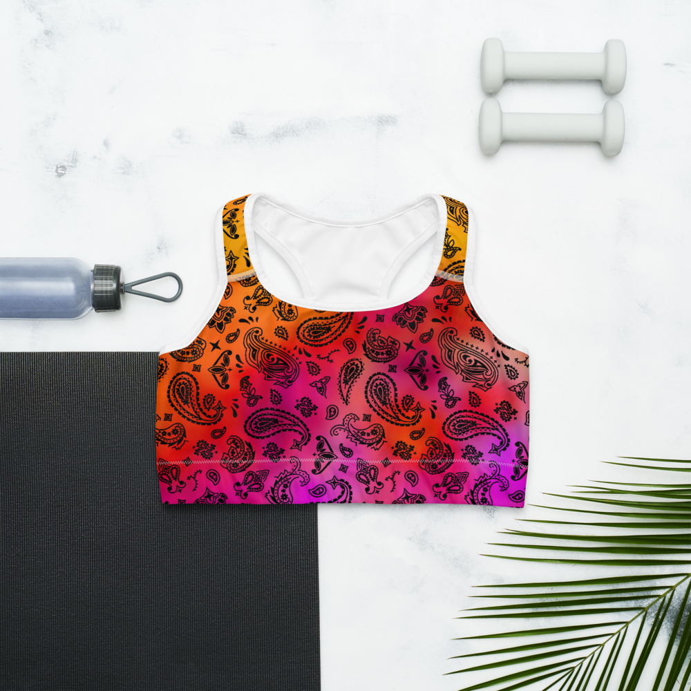 ROYAL ICONIC | OG Candy Bandana Tie Dye Paisley Cloud Dye Sports Bra Sunset Tan Sands