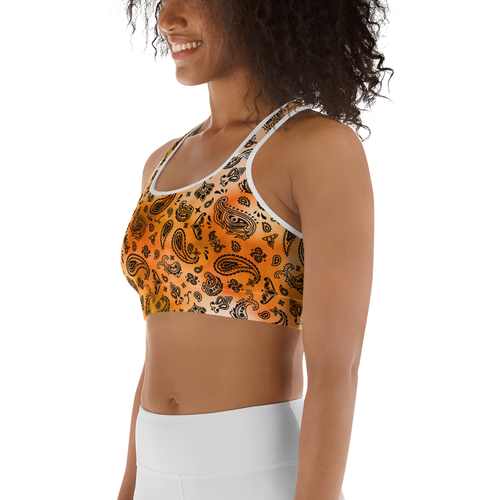 ROYAL ICONIC | OG Candy Bandana Tie Dye Paisley Cloud Dye Sports Bra Gold Sienna Orange