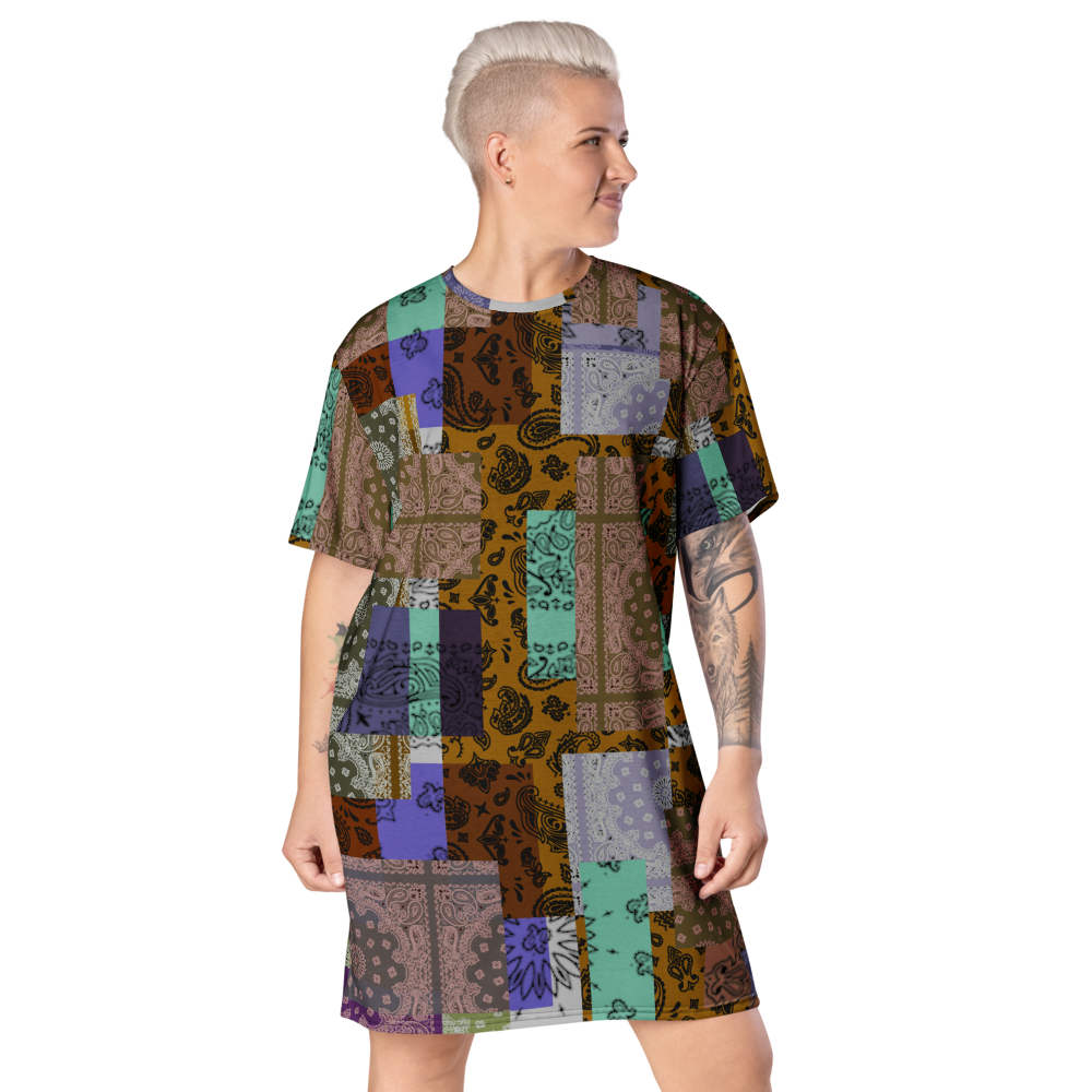 ROYAL ICONIC. | Patchwork Bandana Flag High End Modern Urban MuuMuu Tshirt Dress Custom Design #8