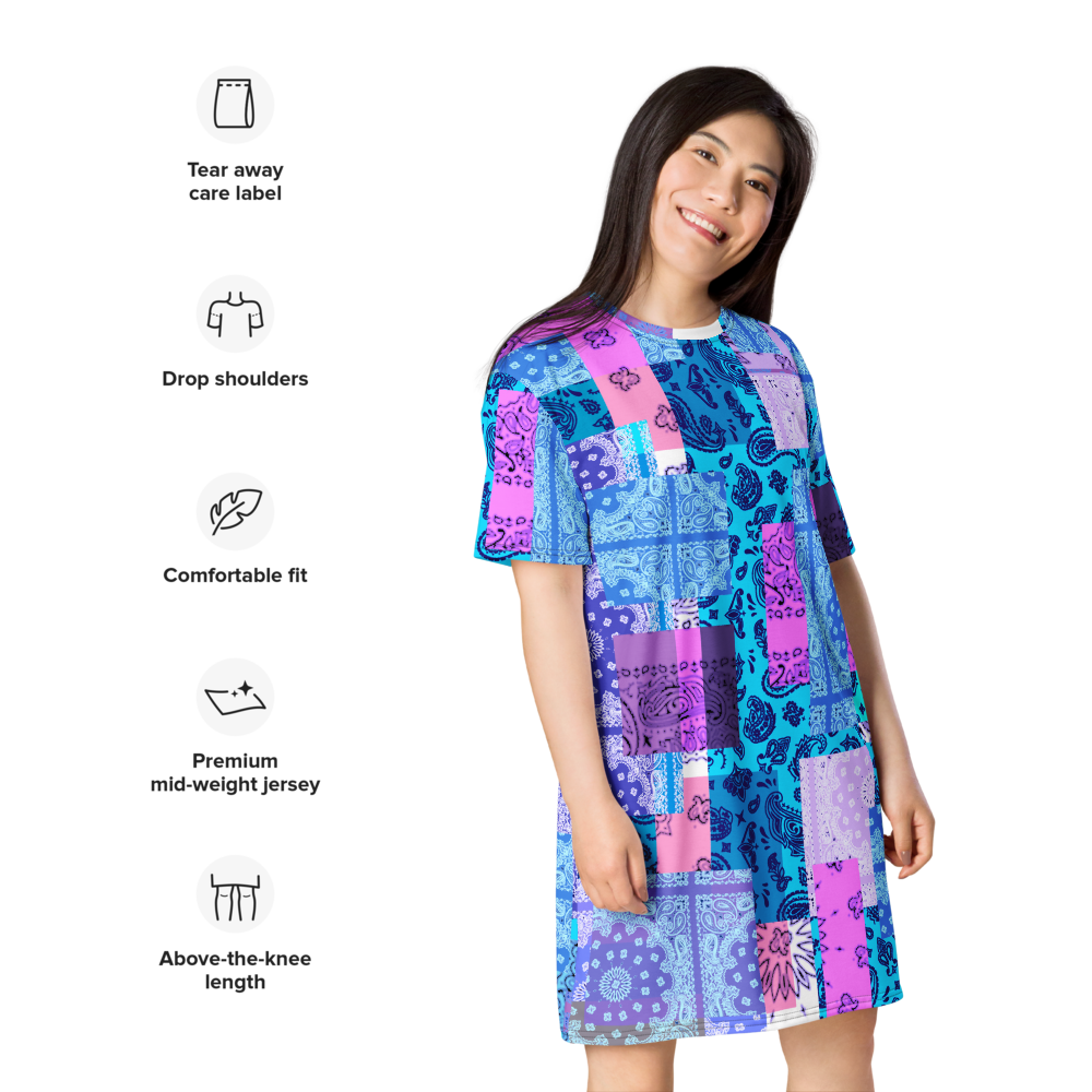 ROYAL ICONIC. | Patchwork Bandana Flag High End Modern Urban MuuMuu Tshirt Dress Custom Design #4