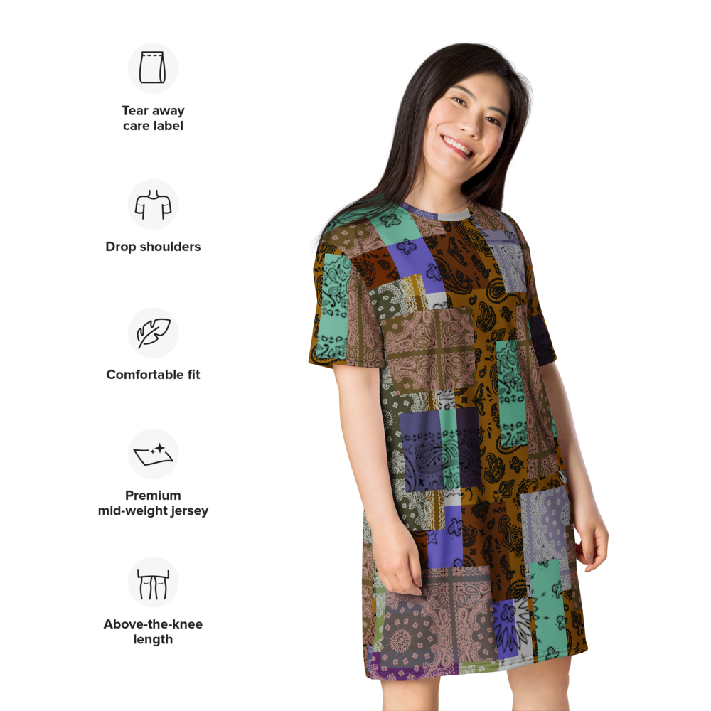 ROYAL ICONIC. | Patchwork Bandana Flag High End Modern Urban MuuMuu Tshirt Dress Custom Design #8