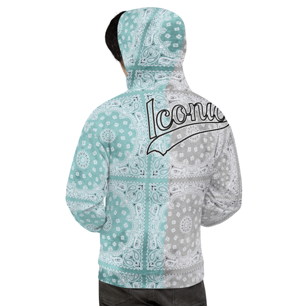 ROYAL ICONIC | Bandana Flag Tie Dye Acid Wash Aether Pour Unisex Hoodie HueMan Gang Half N' Half Grey Blue
