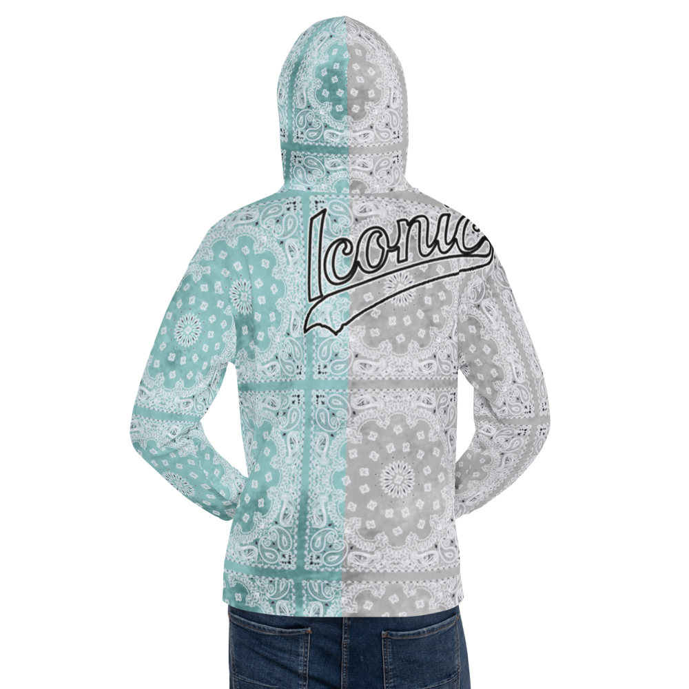 ROYAL ICONIC | Bandana Flag Tie Dye Acid Wash Aether Pour Unisex Hoodie HueMan Gang Half N' Half Grey Blue