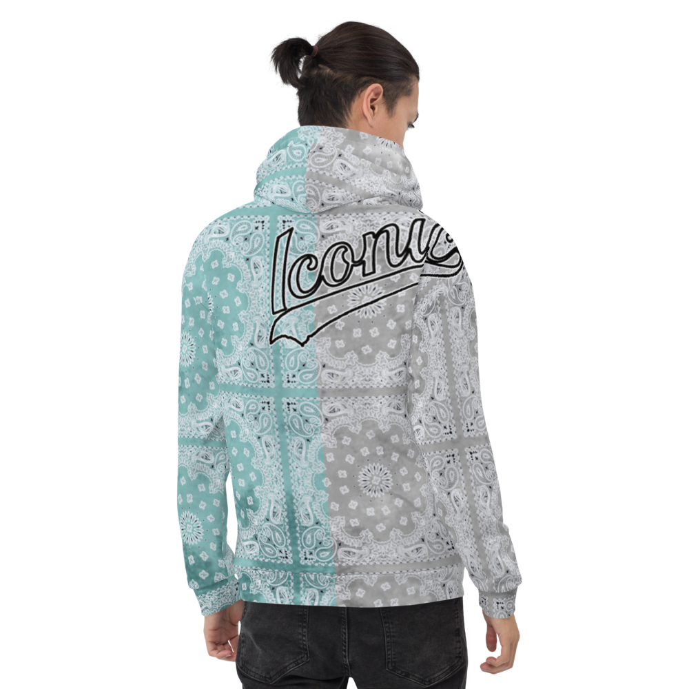 ROYAL ICONIC | Bandana Flag Tie Dye Acid Wash Aether Pour Unisex Hoodie HueMan Gang Half N' Half Grey Blue