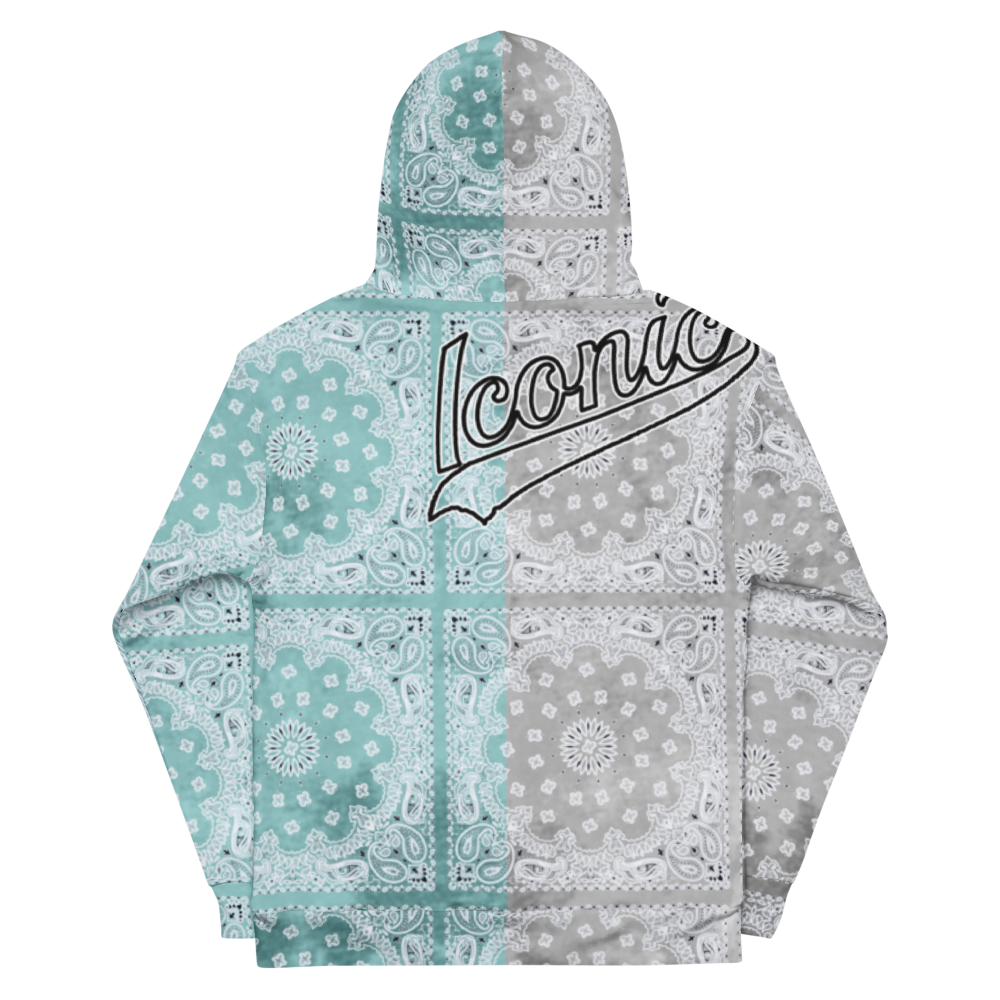 ROYAL ICONIC | Bandana Flag Tie Dye Acid Wash Aether Pour Unisex Hoodie HueMan Gang Half N' Half Grey Blue