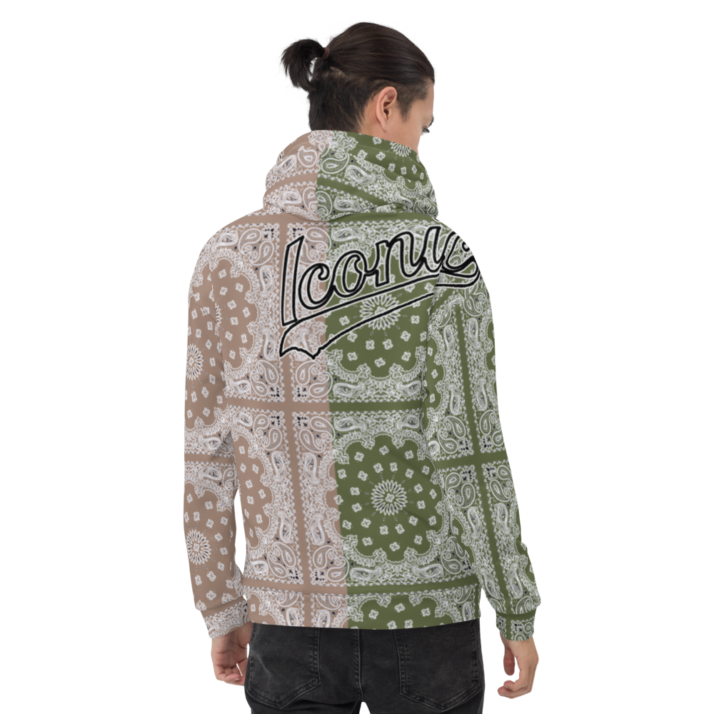 ROYAL ICONIC | Bandana Flag Tie Dye Acid Wash Aether Pour Unisex Hoodie HueMan Gang Half N' Half Olive Nude Khaki