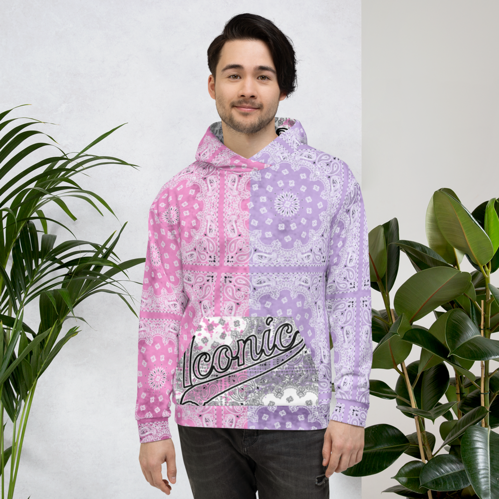 ROYAL ICONIC | Bandana Flag Tie Dye Acid Wash Aether Pour Unisex Hoodie HueMan Gang Half N' Half Pink Purple