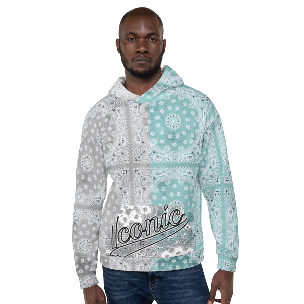 ROYAL ICONIC | Bandana Flag Tie Dye Acid Wash Aether Pour Unisex Hoodie HueMan Gang Half N' Half Grey Blue