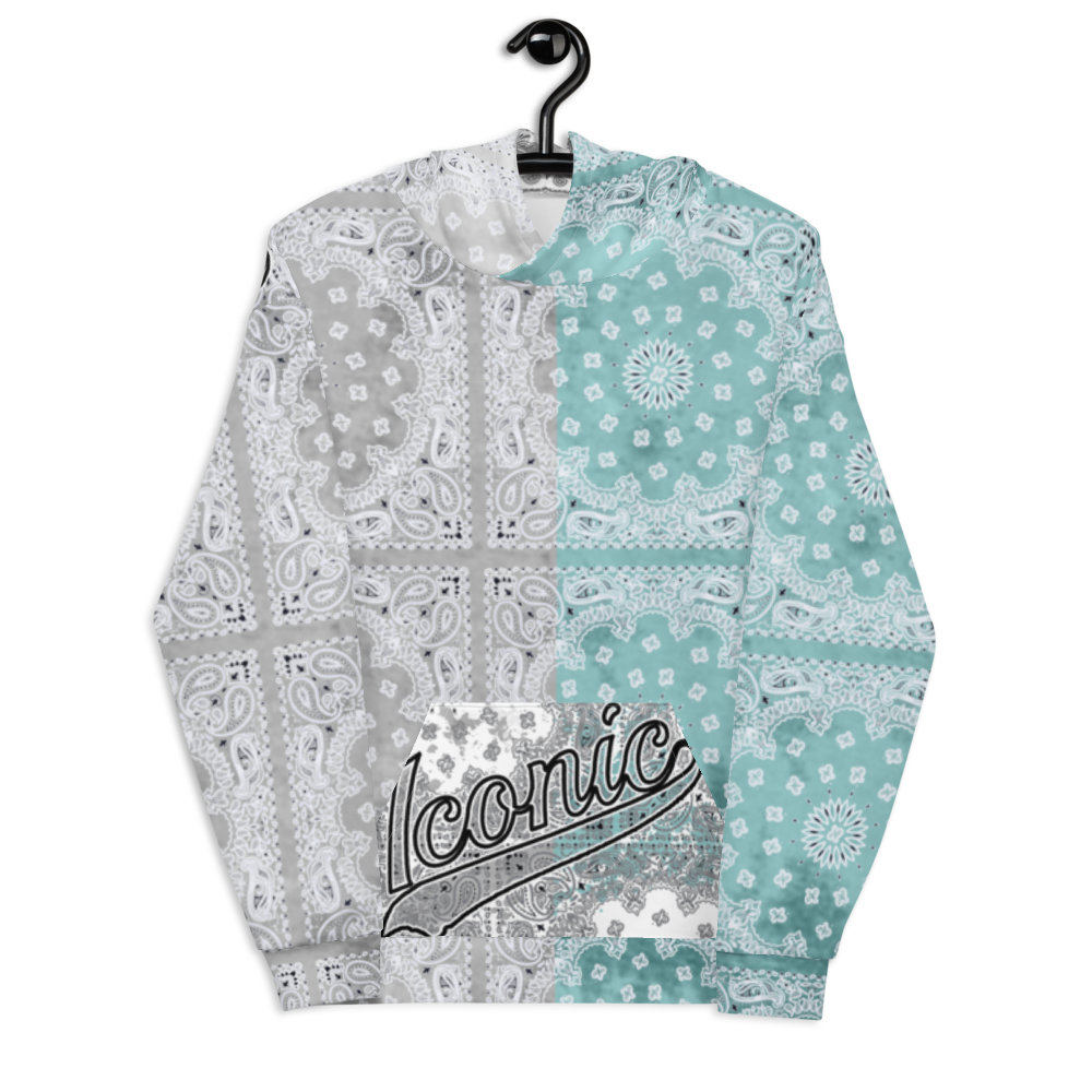 ROYAL ICONIC | Bandana Flag Tie Dye Acid Wash Aether Pour Unisex Hoodie HueMan Gang Half N' Half Grey Blue