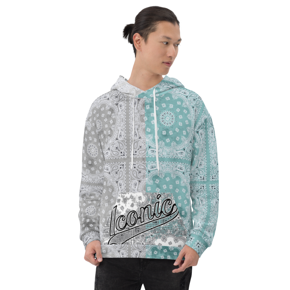ROYAL ICONIC | Bandana Flag Tie Dye Acid Wash Aether Pour Unisex Hoodie HueMan Gang Half N' Half Grey Blue