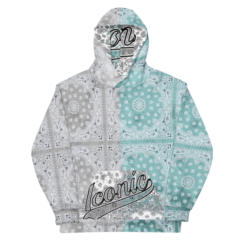 ROYAL ICONIC | Bandana Flag Tie Dye Acid Wash Aether Pour Unisex Hoodie HueMan Gang Half N' Half Grey Blue