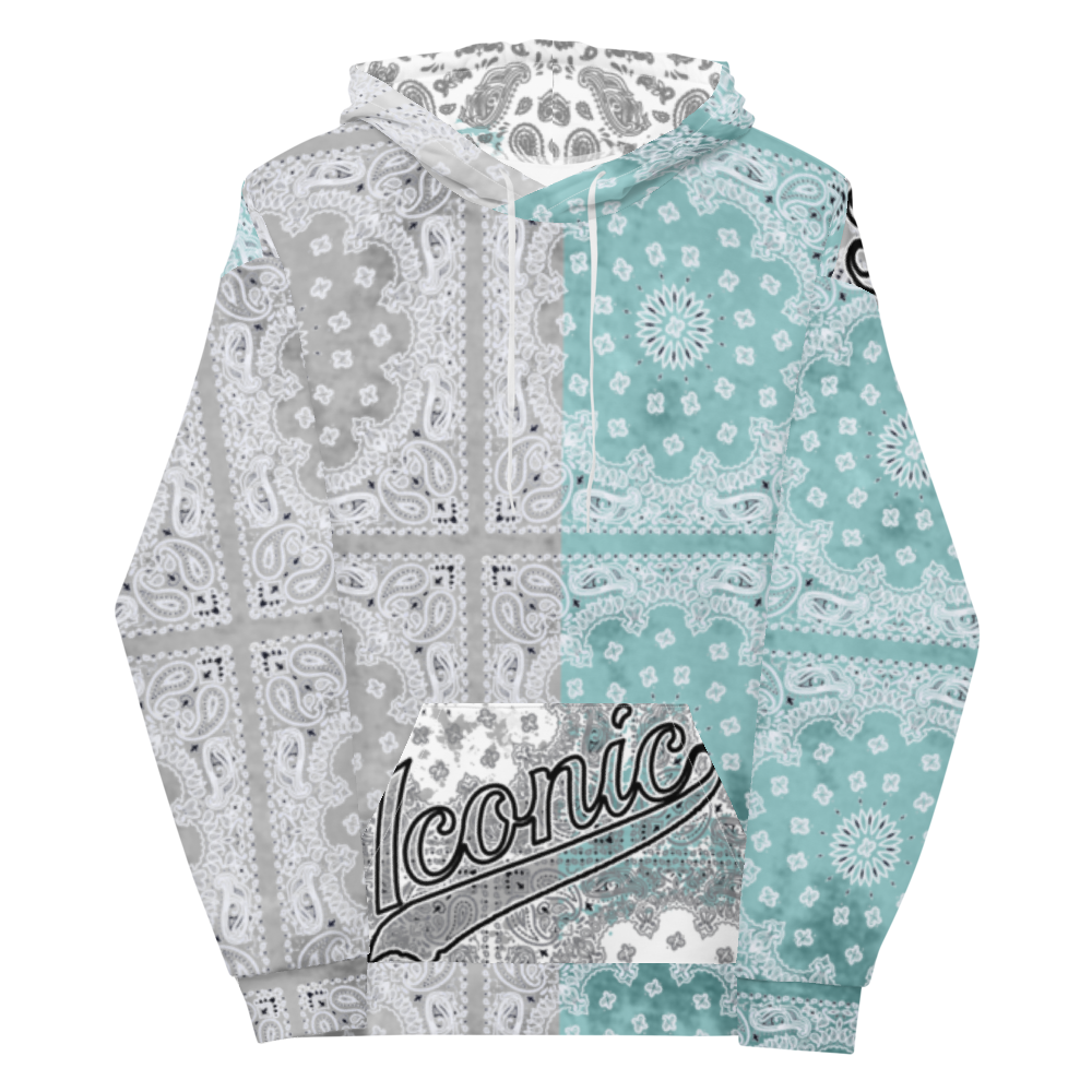 ROYAL ICONIC | Bandana Flag Tie Dye Acid Wash Aether Pour Unisex Hoodie HueMan Gang Half N' Half Grey Blue