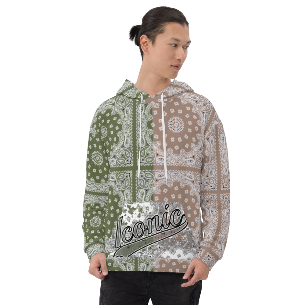 ROYAL ICONIC | Bandana Flag Tie Dye Acid Wash Aether Pour Unisex Hoodie HueMan Gang Half N' Half Olive Nude Khaki