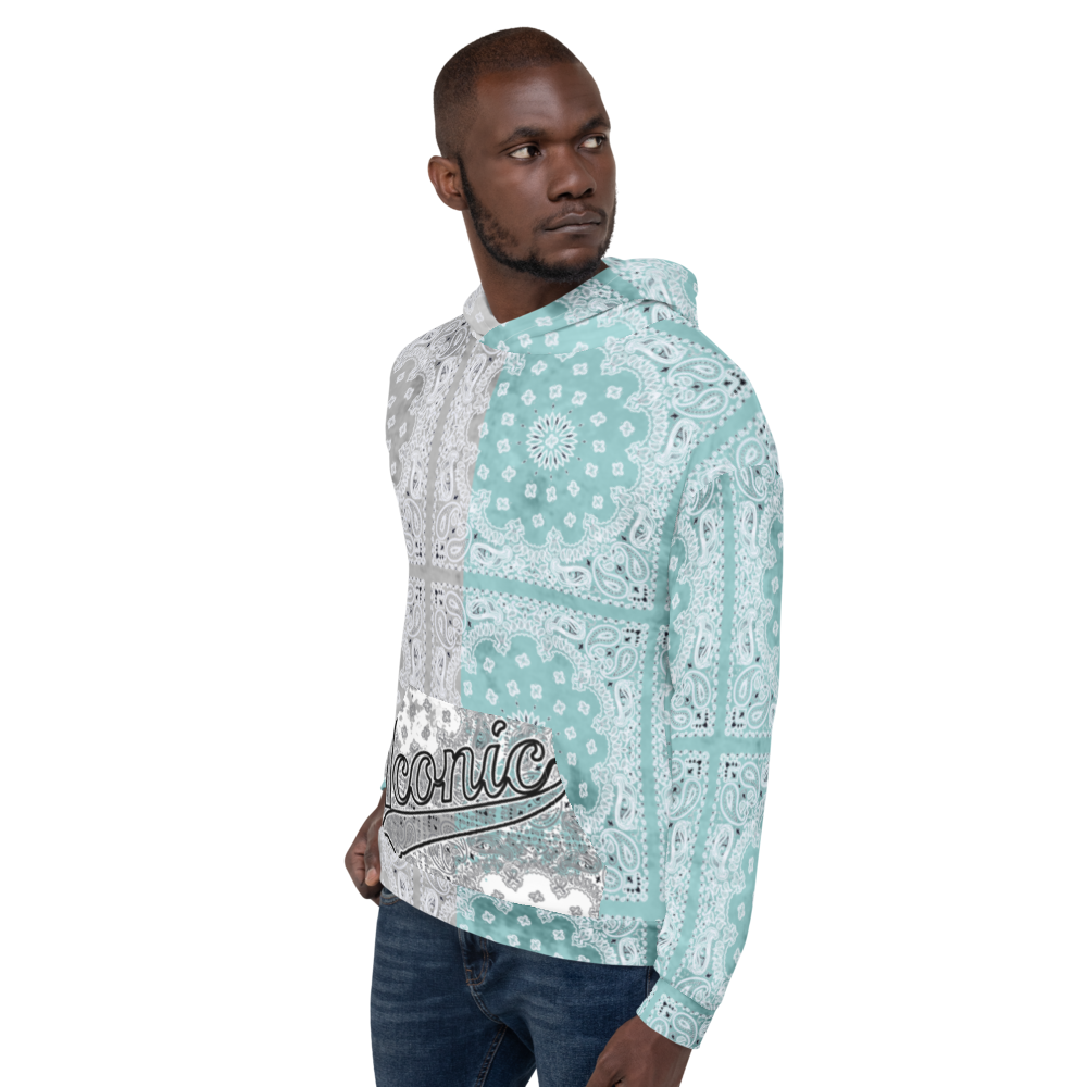 ROYAL ICONIC | Bandana Flag Tie Dye Acid Wash Aether Pour Unisex Hoodie HueMan Gang Half N' Half Grey Blue
