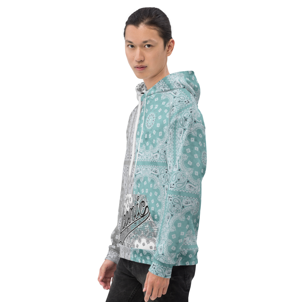 ROYAL ICONIC | Bandana Flag Tie Dye Acid Wash Aether Pour Unisex Hoodie HueMan Gang Half N' Half Grey Blue