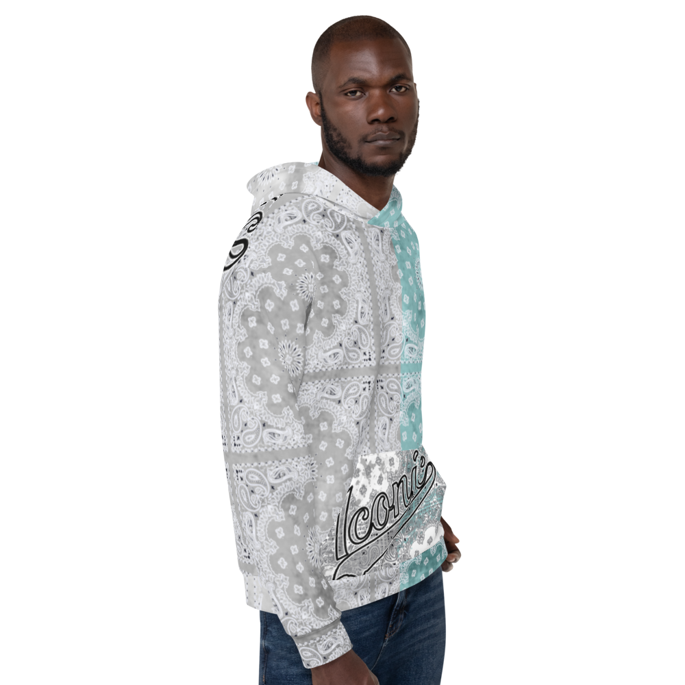 ROYAL ICONIC | Bandana Flag Tie Dye Acid Wash Aether Pour Unisex Hoodie HueMan Gang Half N' Half Grey Blue