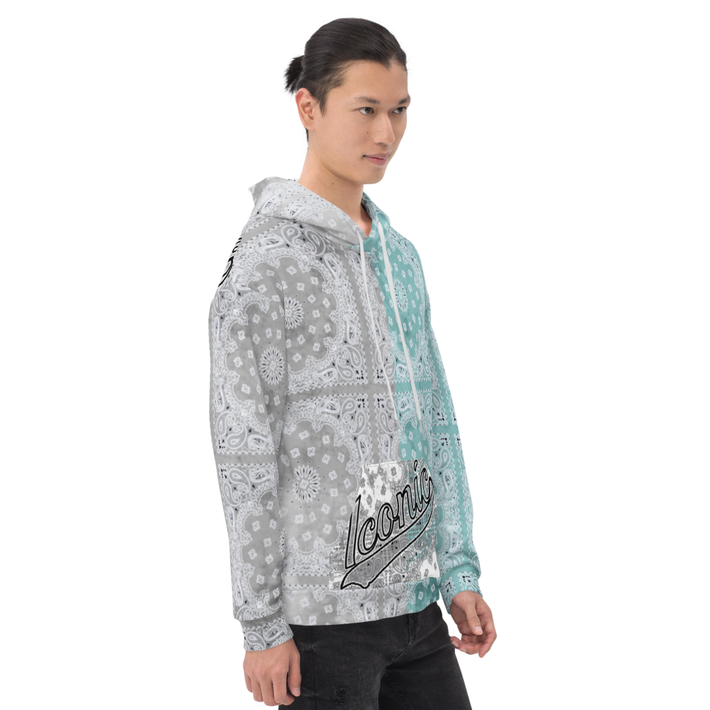 ROYAL ICONIC | Bandana Flag Tie Dye Acid Wash Aether Pour Unisex Hoodie HueMan Gang Half N' Half Grey Blue